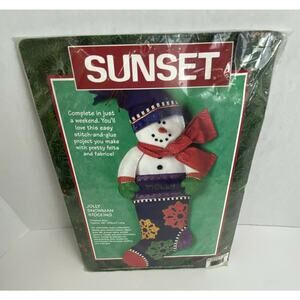Vintage Sunset Jolly Snowman Christmas Stocking Kit Dimensions Craft New